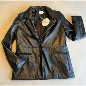 Princess Polly Morrison Faux Vegan Leather Blazer‎ Jacket Black Size L/XL NWOT